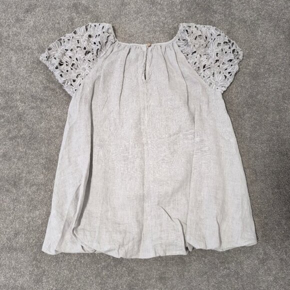 Carina Ricci Women's Linen Blouse Size Small Oversized Crochet Balloon Hem - Picture 2 of 10